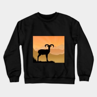 Nubian ibex mountain climbing goat silhouette sunrise time Crewneck Sweatshirt